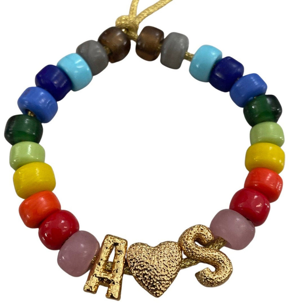 Big Rainbow Bead Bracelet with designer inspired letters