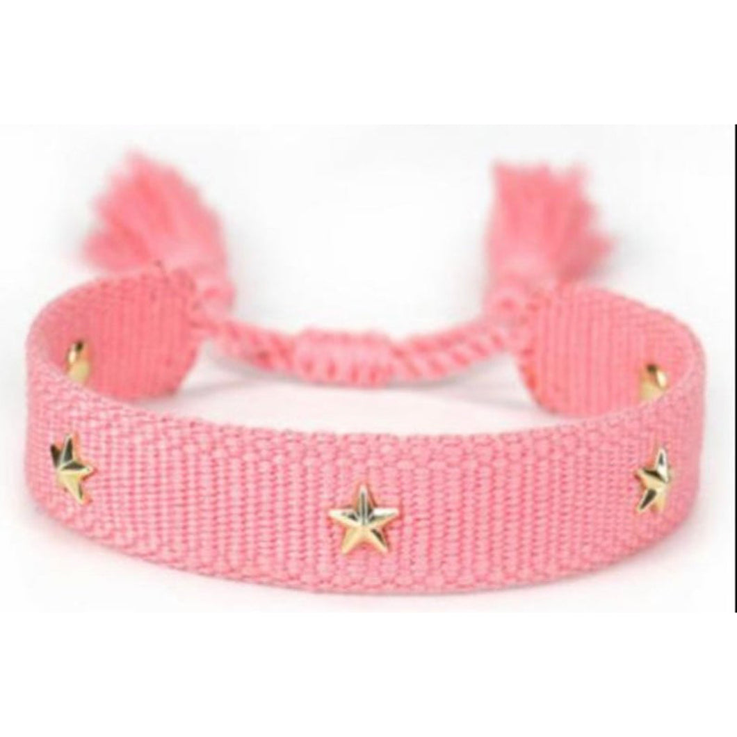 Friendship Bracelet with Gold Stars - Pink