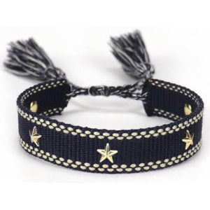 Friendship Bracelet with Gold Stars - Blue