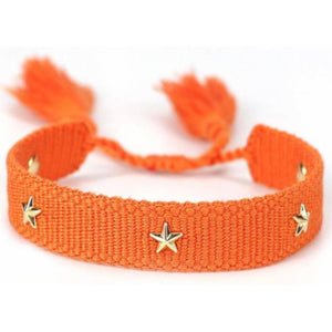 Friendship Bracelet with Gold Stars - Orange