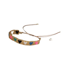 Load image into Gallery viewer, Neon woven bracelet with gold tiles
