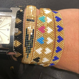 Neon woven bracelet with gold tiles