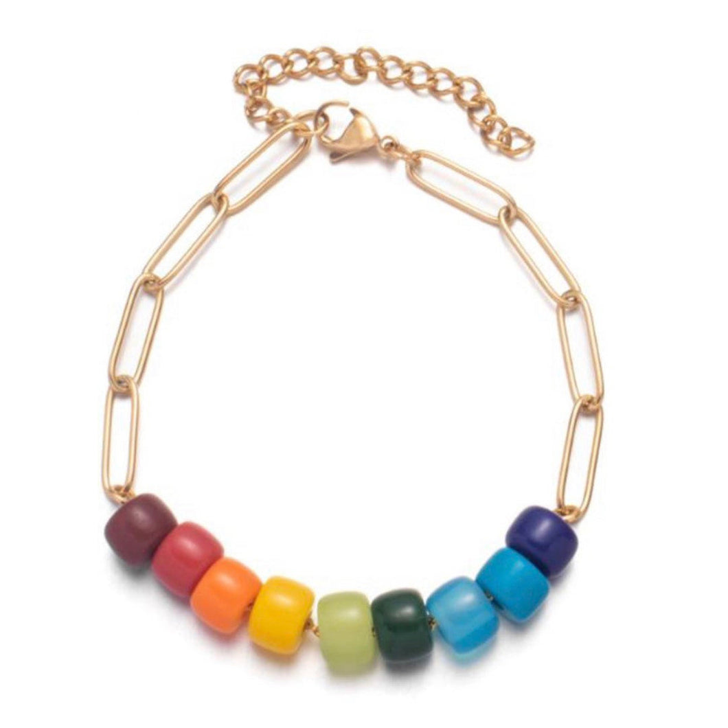 Rainbow Beads with Chain Link Bracelet